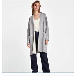 Zara Knit Gray Open Front Cardigan/Sweater Coat  Size Medium